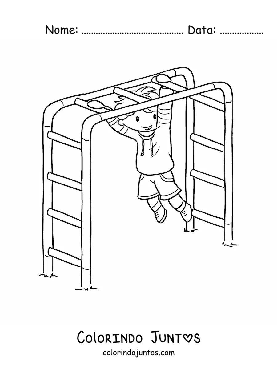 Desenho para colorir de um menino brincando no parque