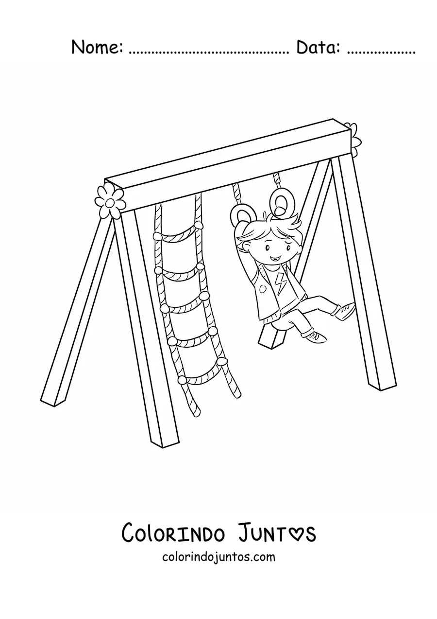 Desenho para colorir de um menino no parque