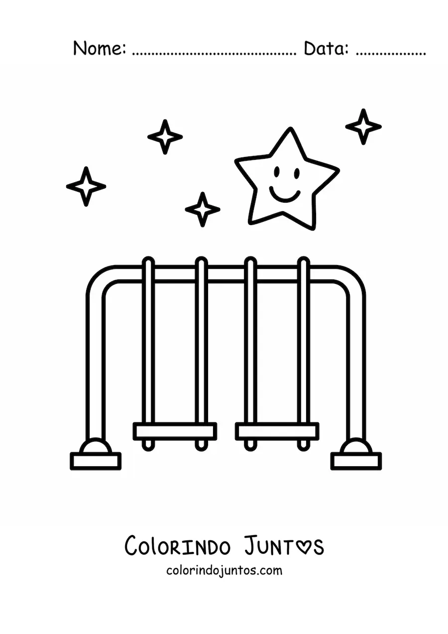Desenho para colorir de dois balanços com uma estrela kawaii
