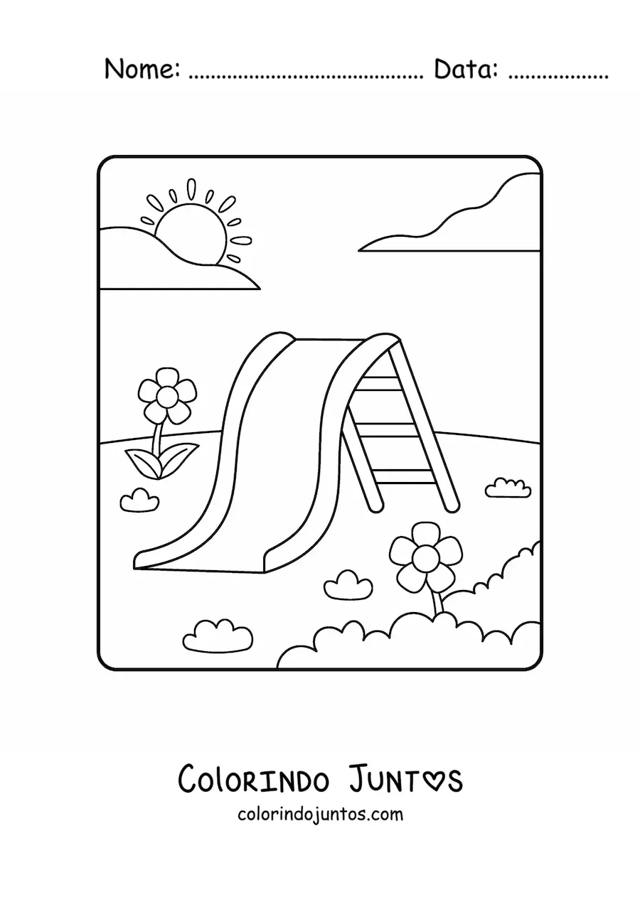 Desenho para colorir de um escorregador em parquinho infantil