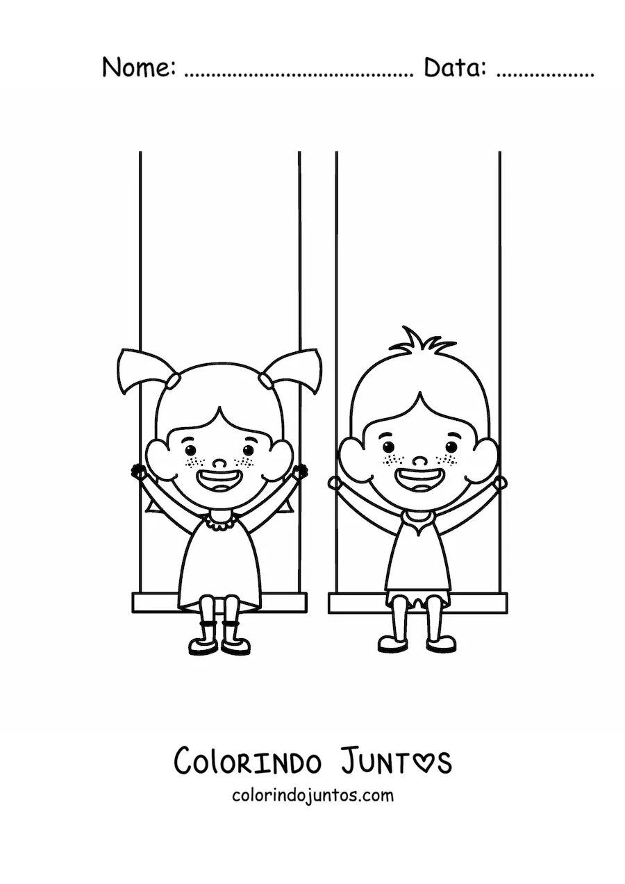 Desenho para colorir de duas crianças nos balanços