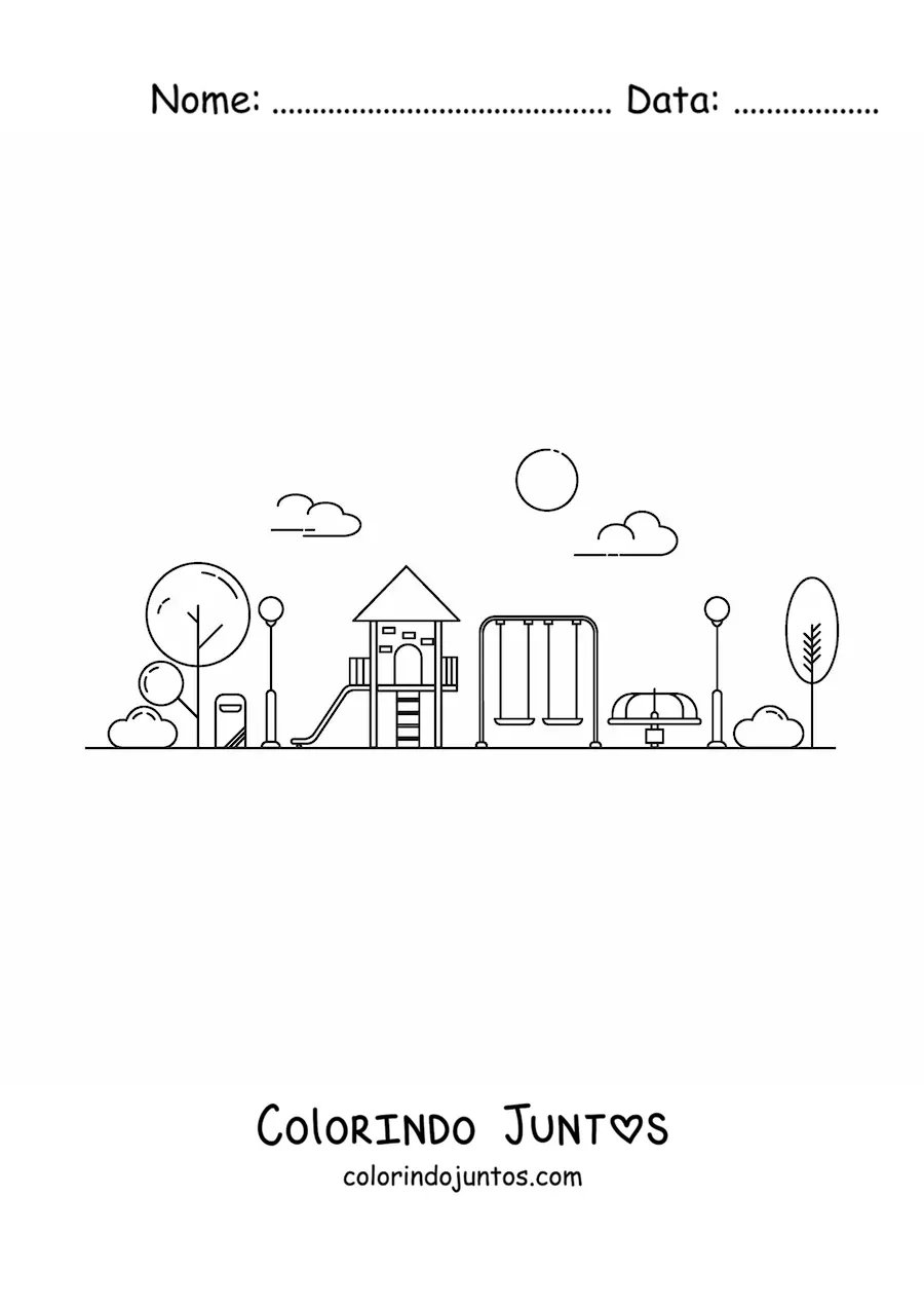 Desenho para colorir de um parquinho com árvores