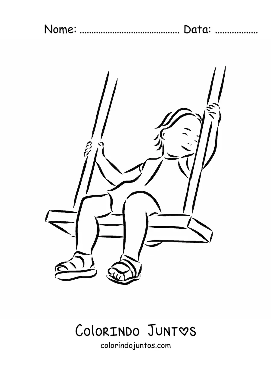 Desenho para colorir de uma menina em um balanço