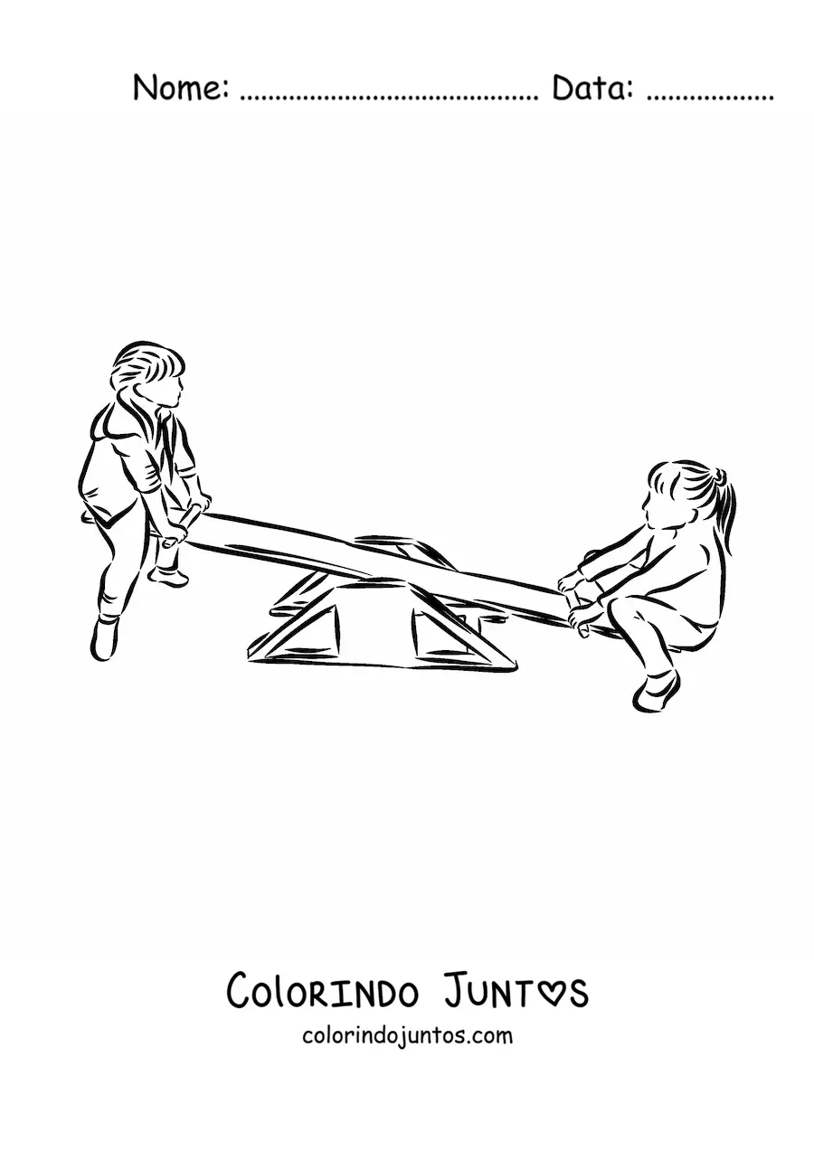 Desenho para colorir de duas crianças brincando na gangorra