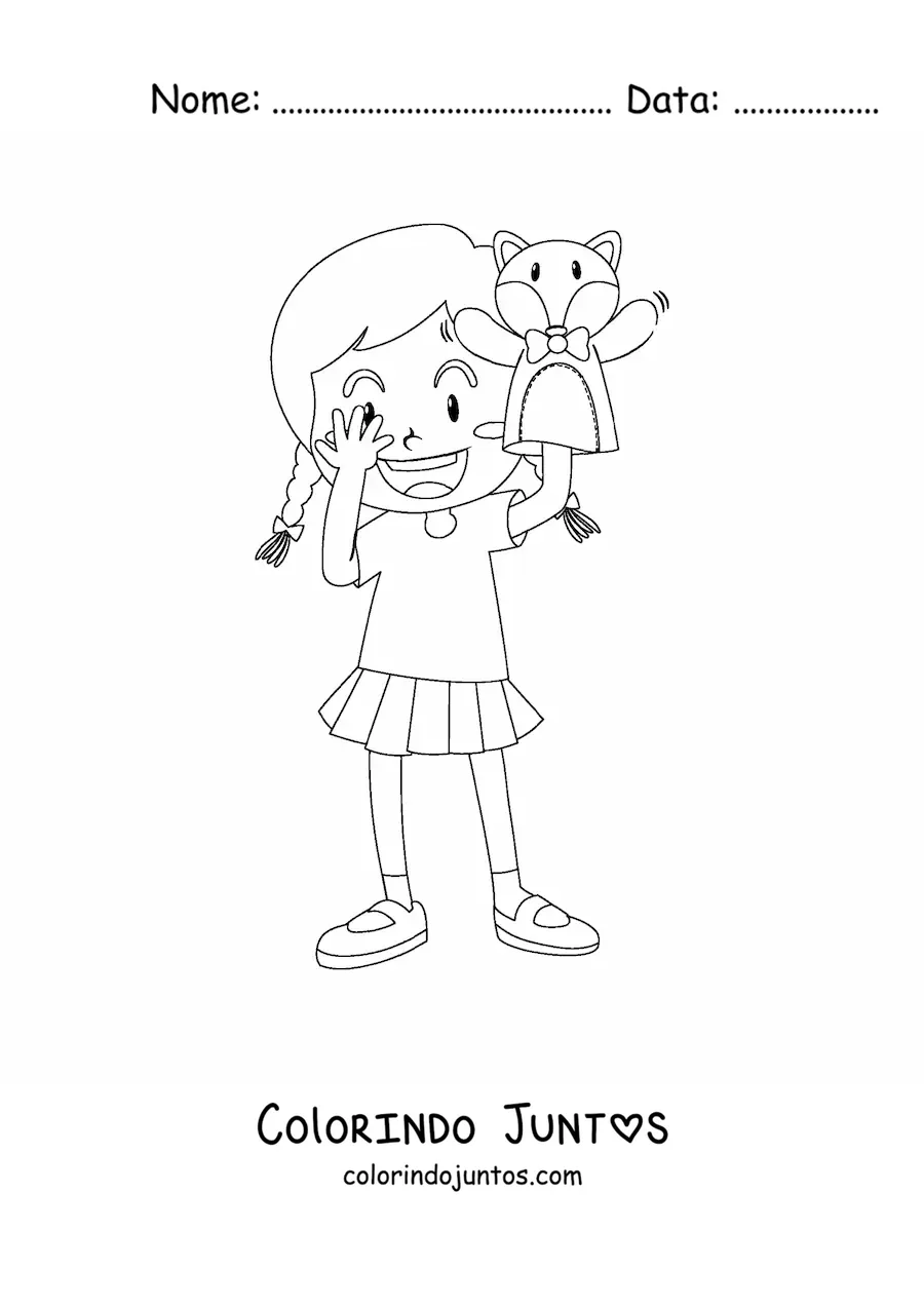 Desenho para colorir de uma menina com fantoche