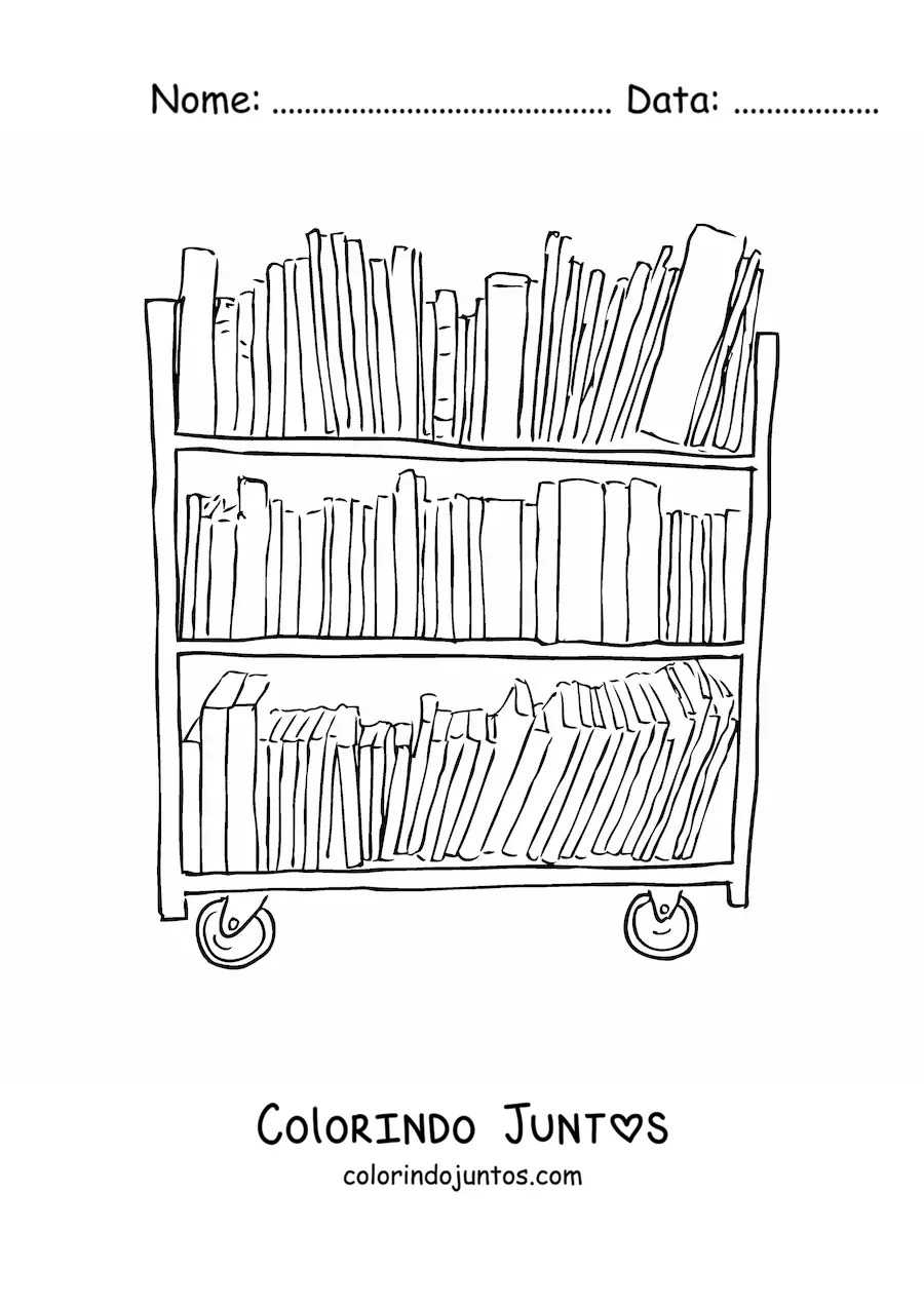 Desenho para colorir de uma estante da biblioteca