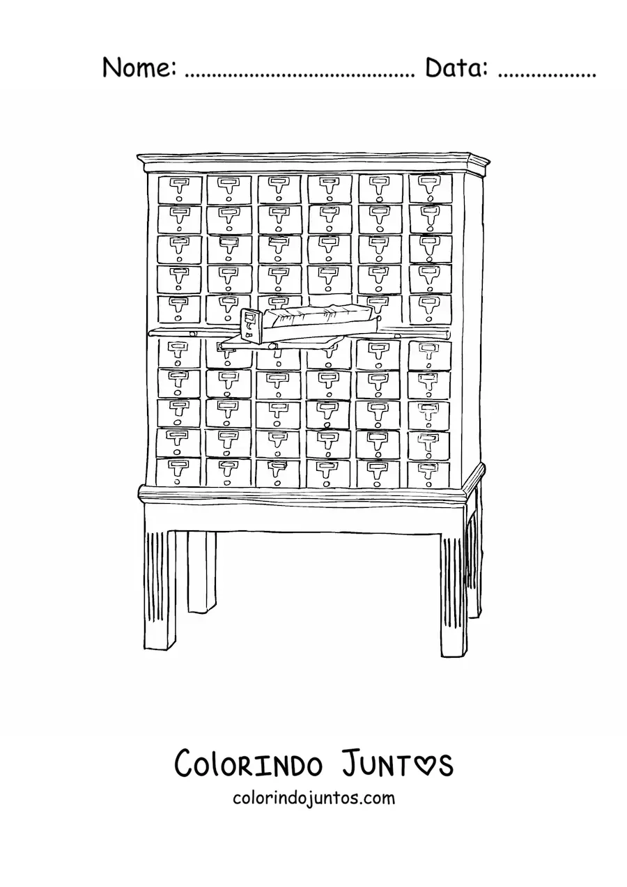 Desenho para colorir de um fichário de biblioteca