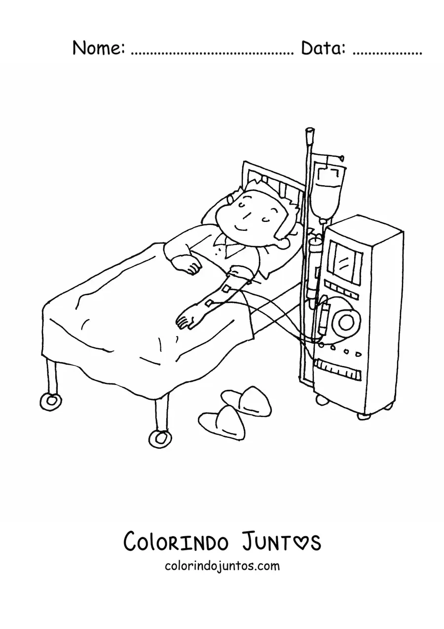 Desenho para colorir de um paciente hospitalizado