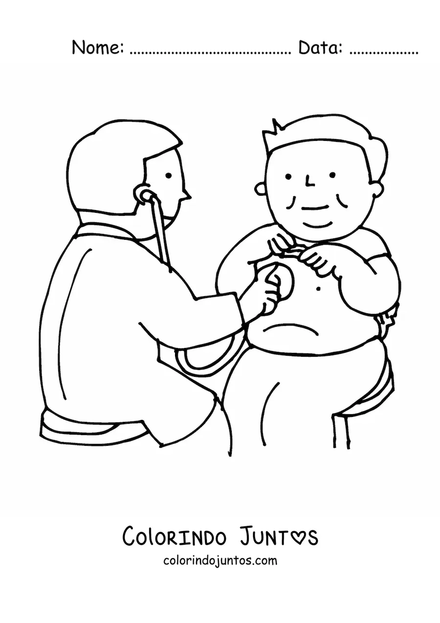 Desenho para colorir de um médico examinando um paciente