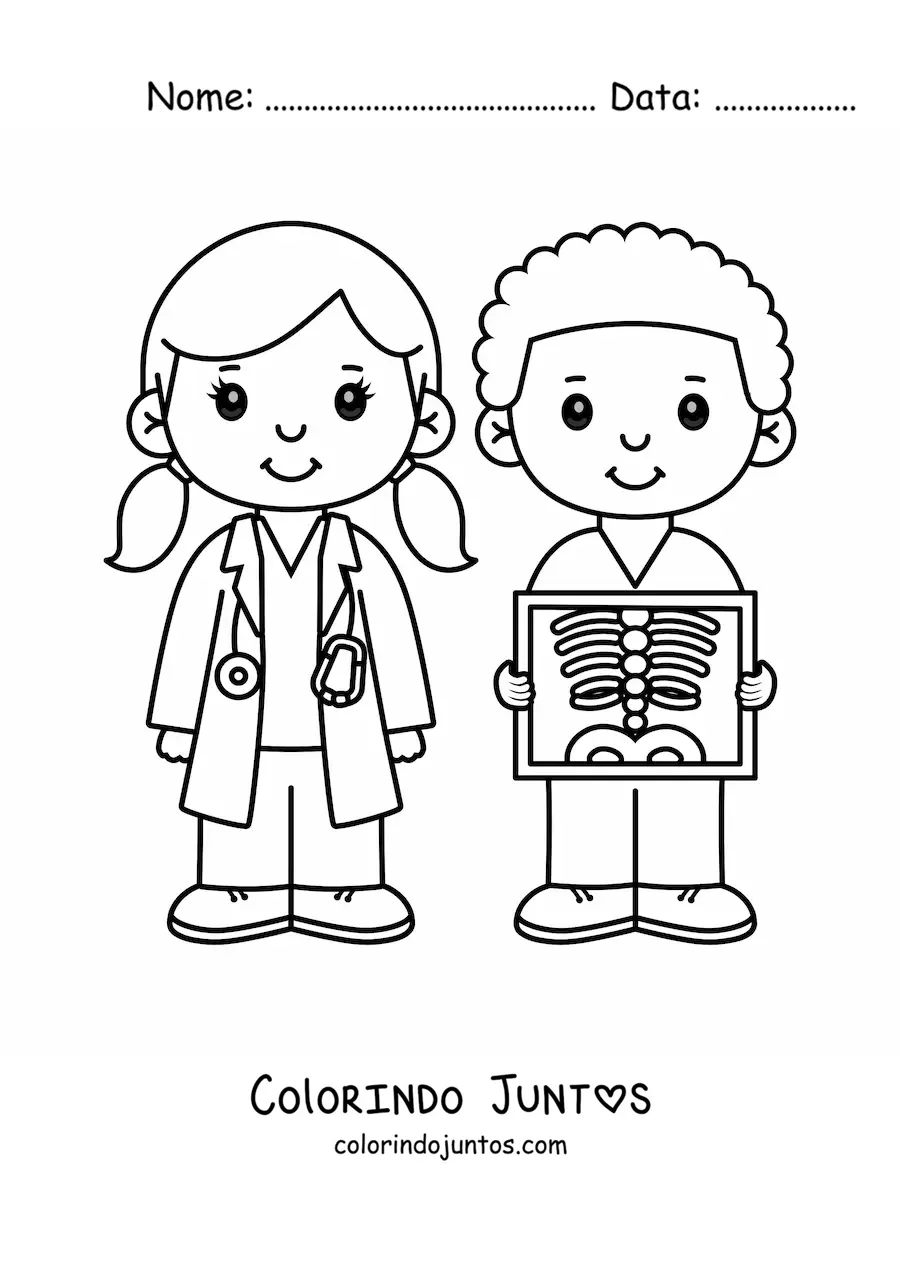 Desenho para colorir de um médico e radiologista kawaii