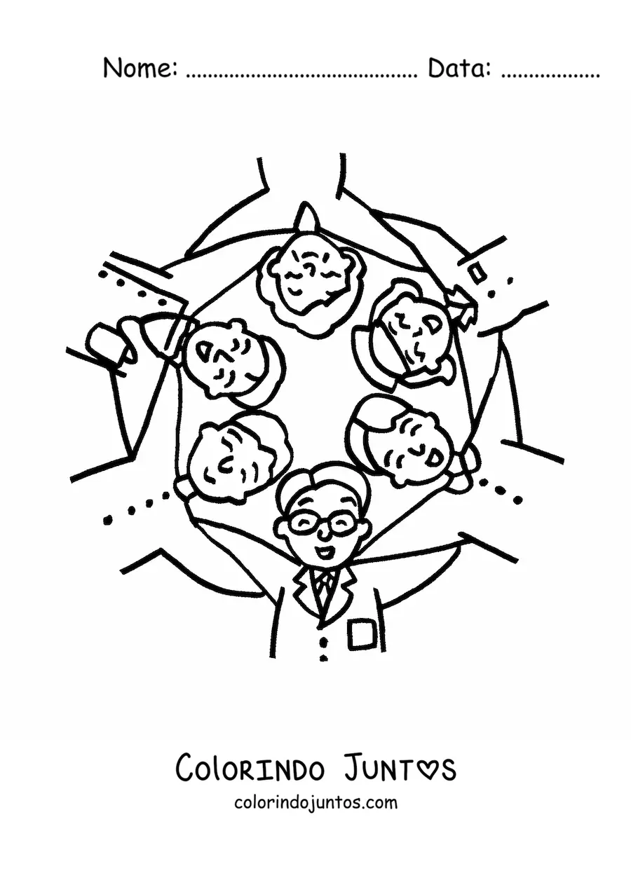 Desenho para colorir da equipe de saúde e dos pacientes