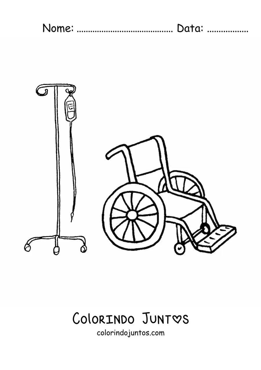 Desenho para colorir de uma cadeira de rodas do hospital