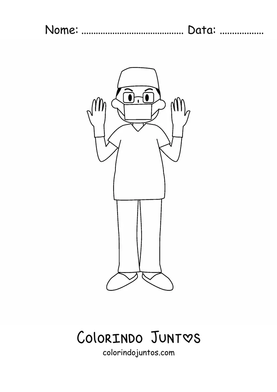 Desenho para colorir de um enfermeiro com luvas e máscara