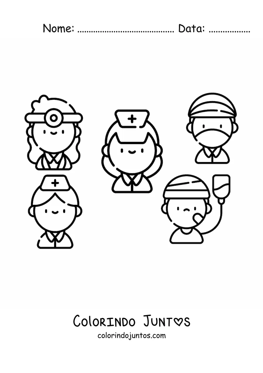 Desenho para colorir de um paciente e a equipe médica