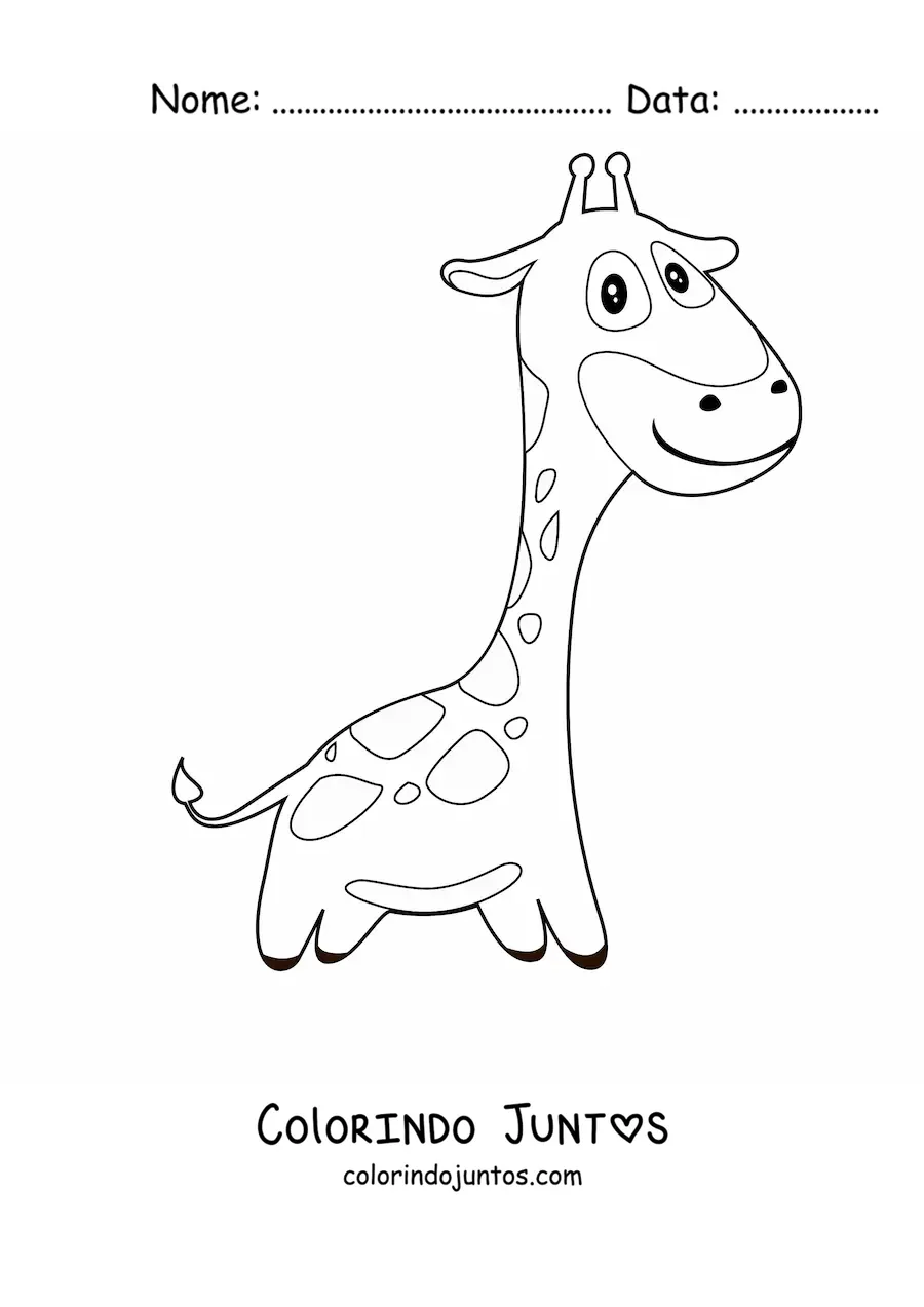 Desenho para colorir de uma girafa animada sorridente