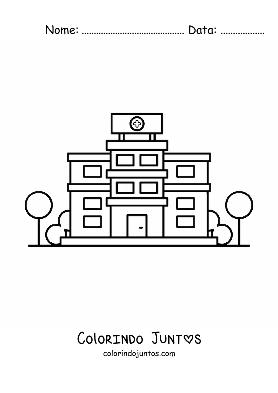 Desenho para colorir de um hospital animado