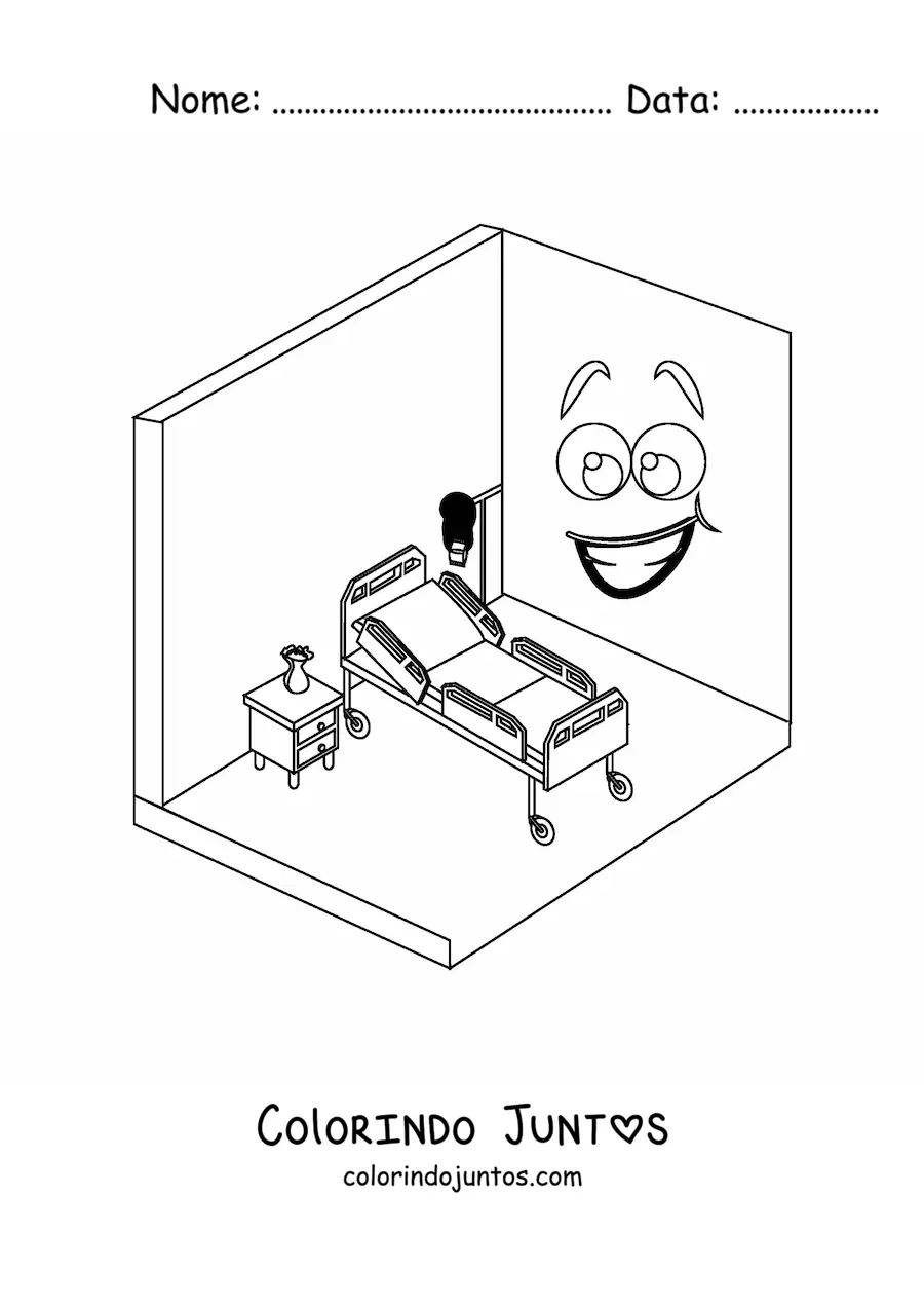 Desenho para colorir de um quarto de hospital animado