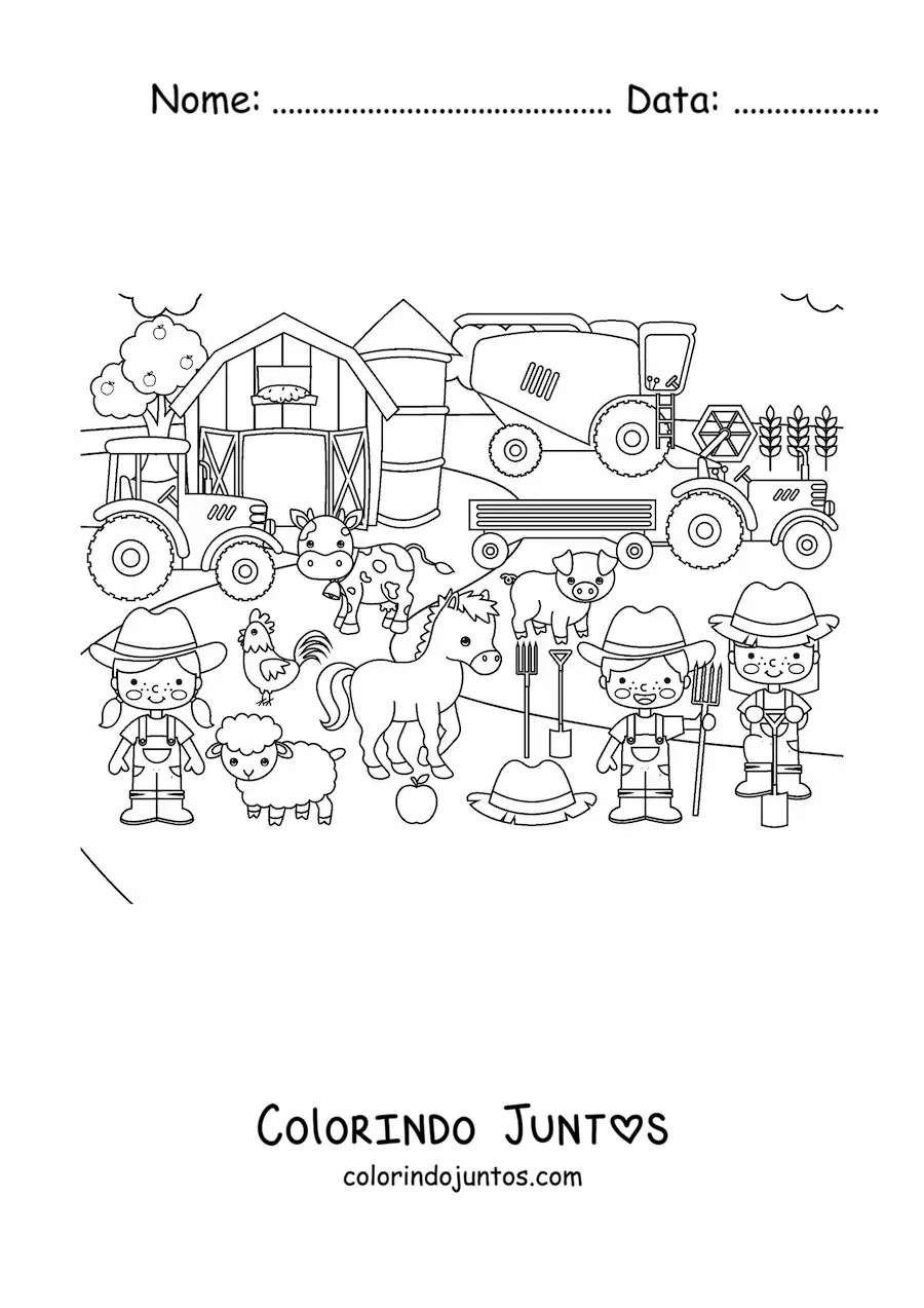Desenho para colorir de uma fazenda kawaii
