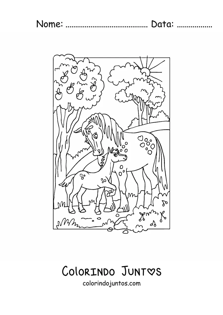 Desenho para colorir de dois cavalos animados