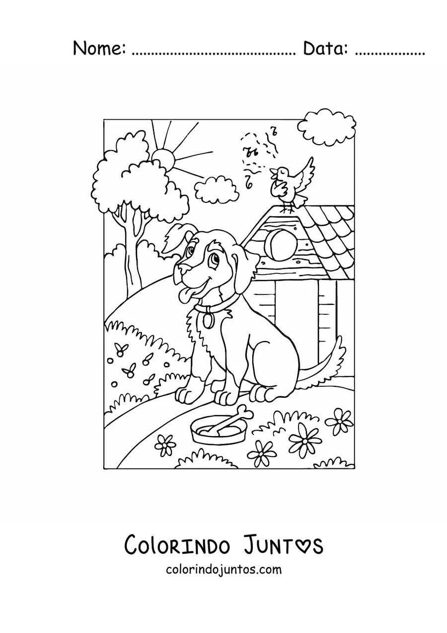 Desenho para colorir de um cachorro animado na fazenda