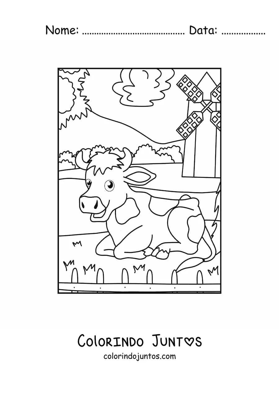 Desenho para colorir de uma vaca animada na fazenda