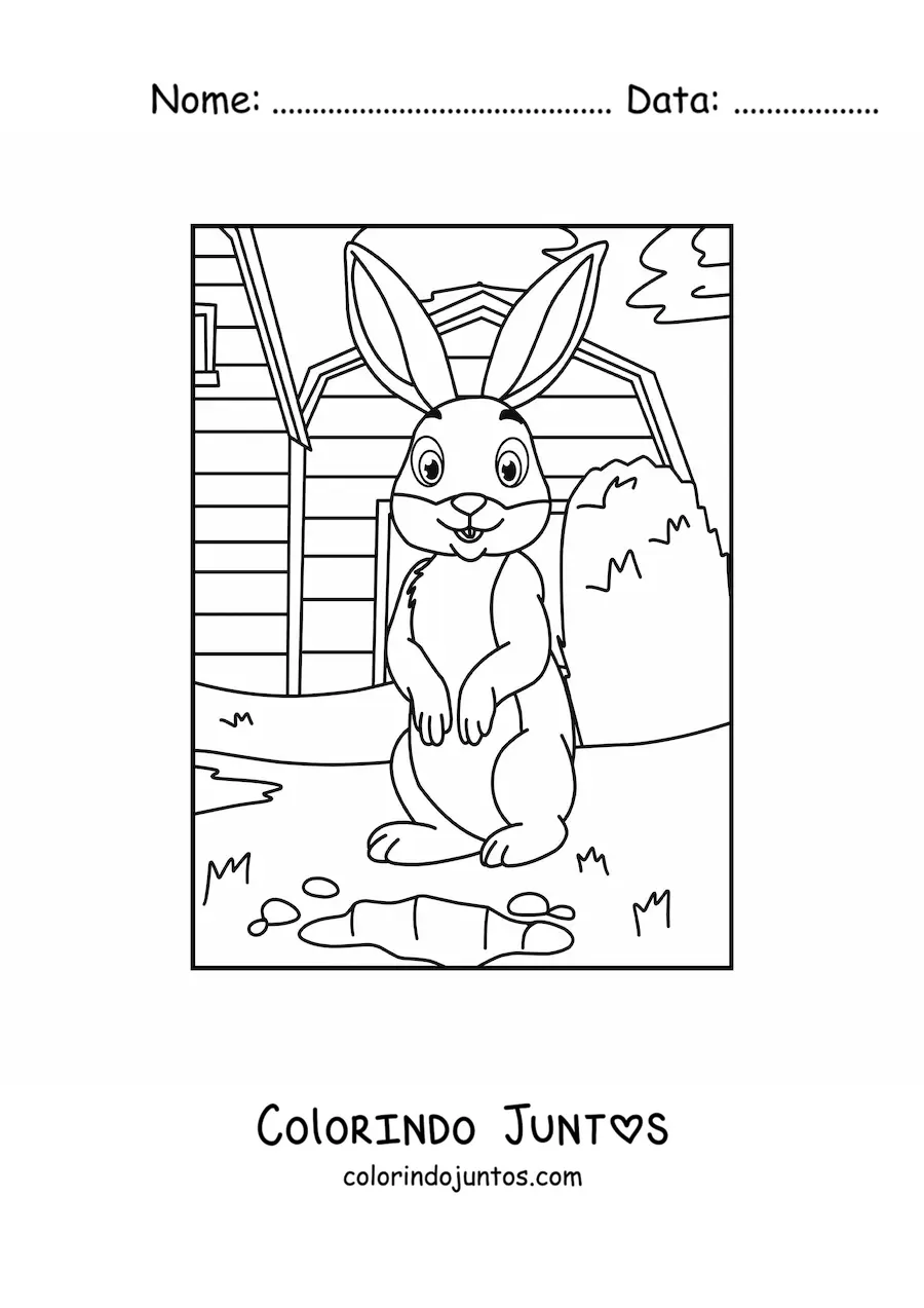 Desenho para colorir de um coelho animado na fazenda