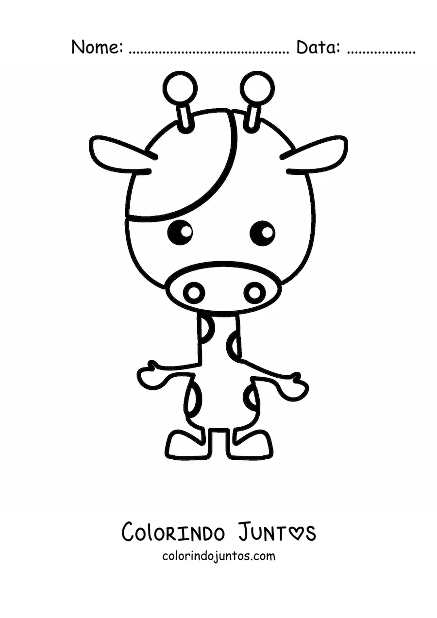 Desenho para colorir de uma girafa animada em duas patas de frente