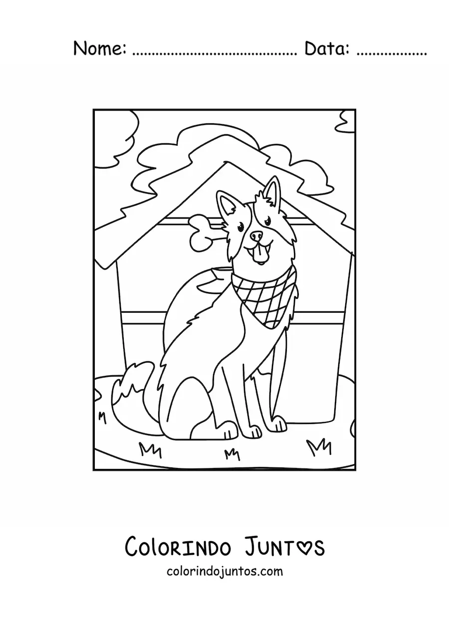 Desenho para colorir de um cachorro na fazenda