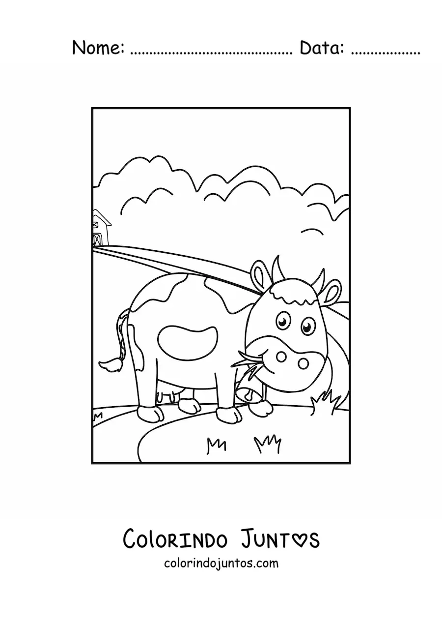 Desenho para colorir de uma vaca animada pastando