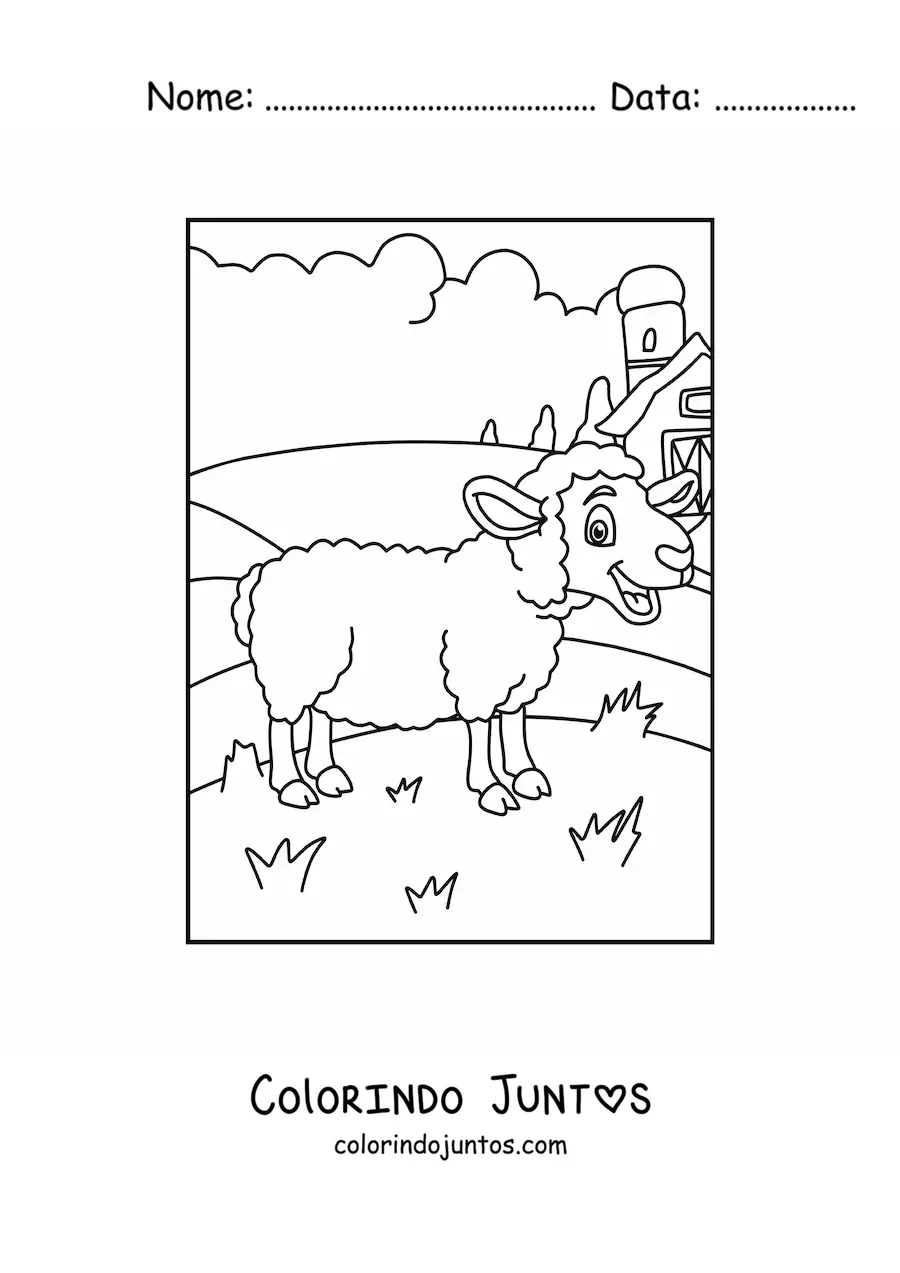 Desenho para colorir de uma ovelha animada na fazenda