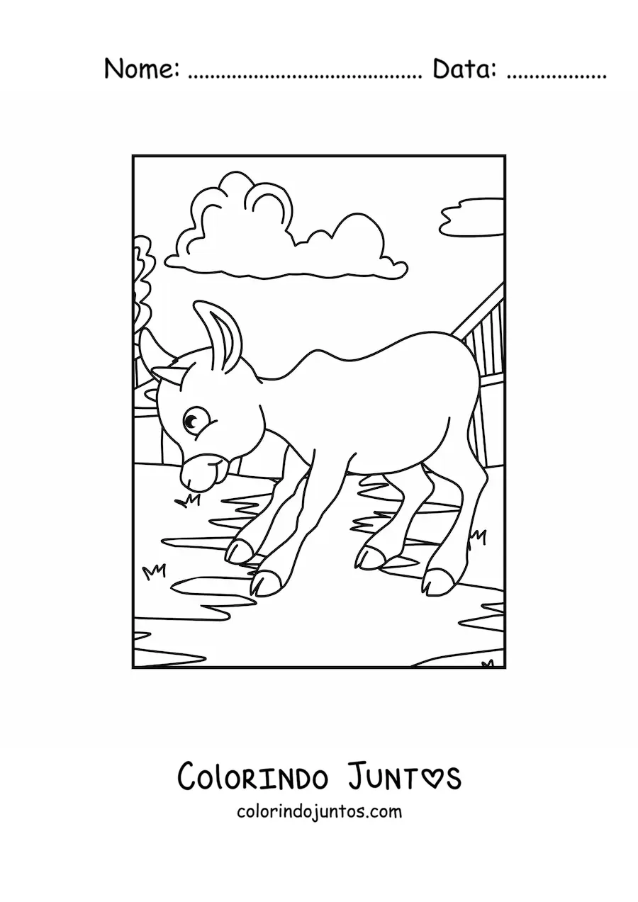 Desenho para colorir de um bezerro animado na fazenda