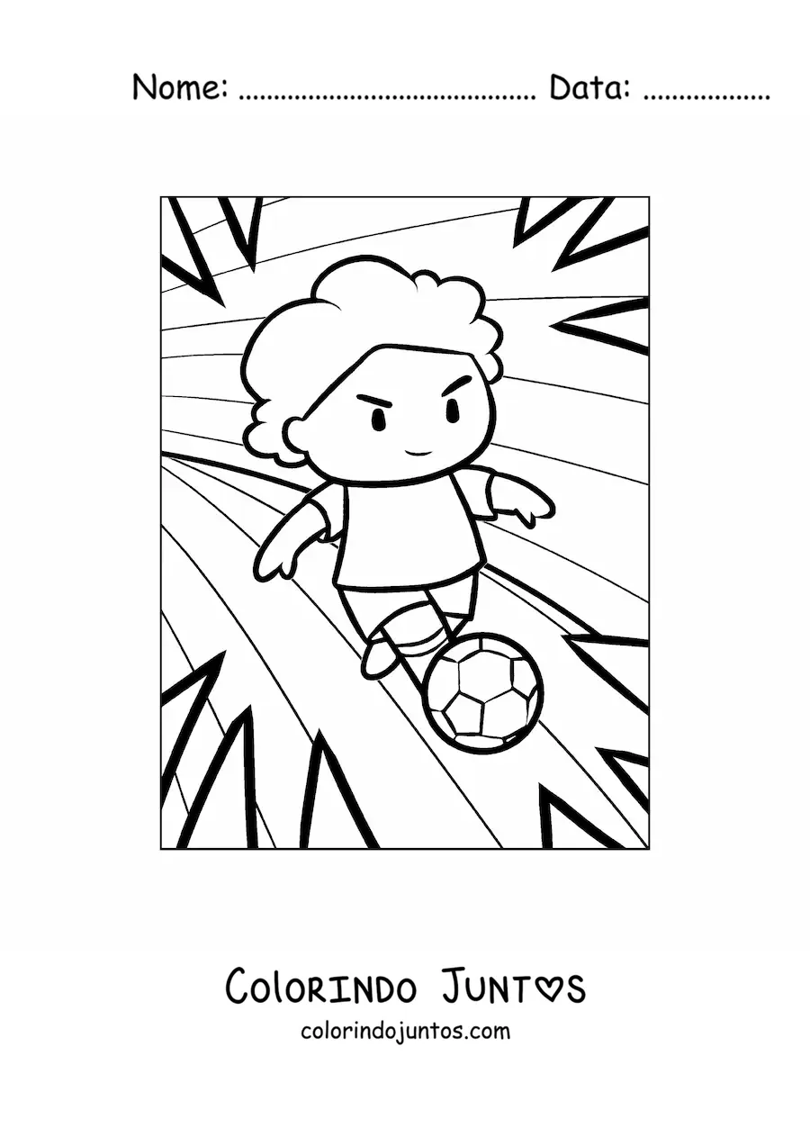 Desenho para colorir de um menino jogando futebol