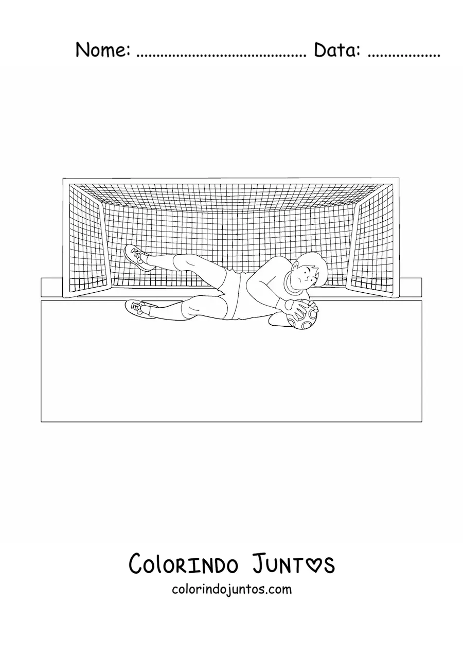 Desenho para colorir de um goleiro defendendo a bola no gol