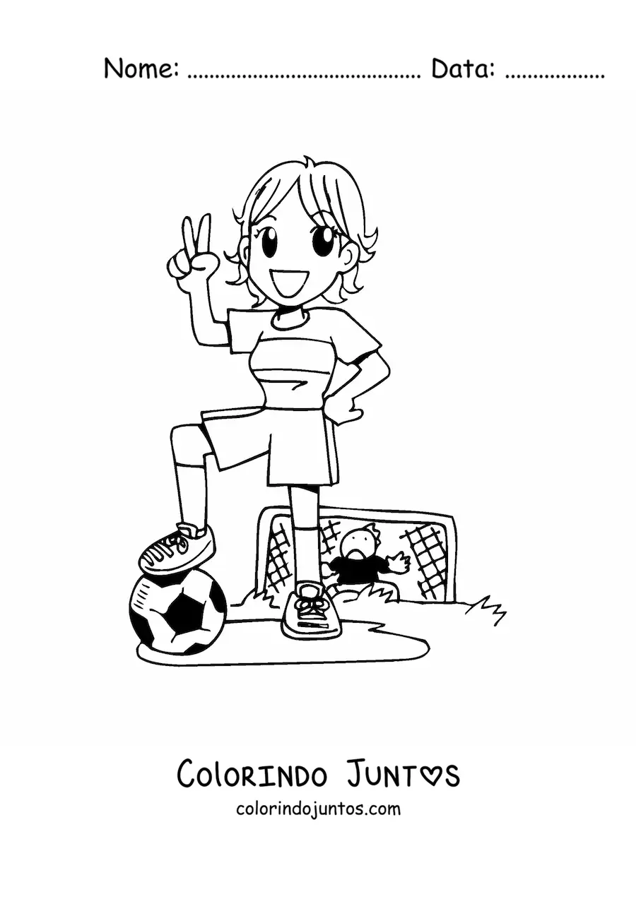 Desenho para colorir de uma menina estilo anime jogando futebol