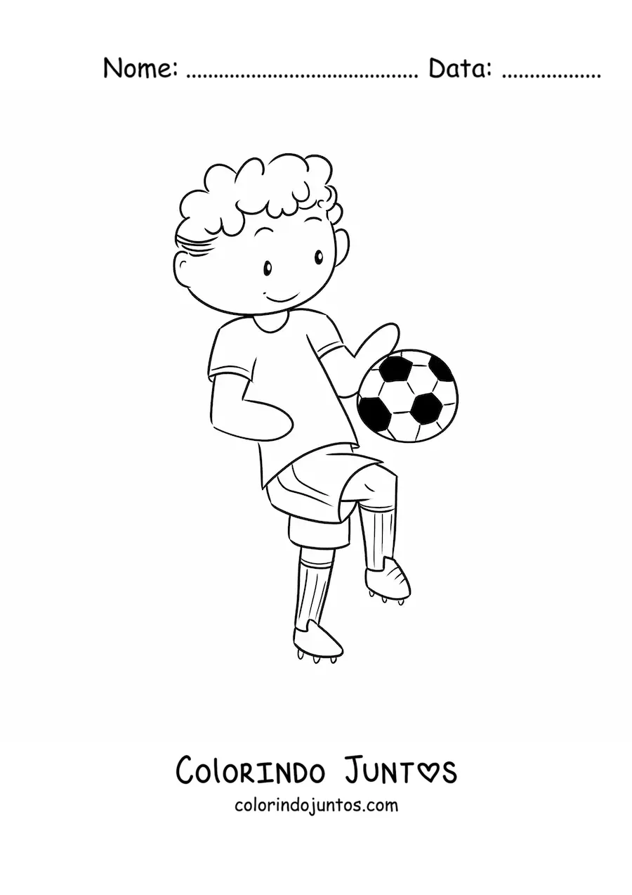 Desenho para colorir de um menino jogador de futebol