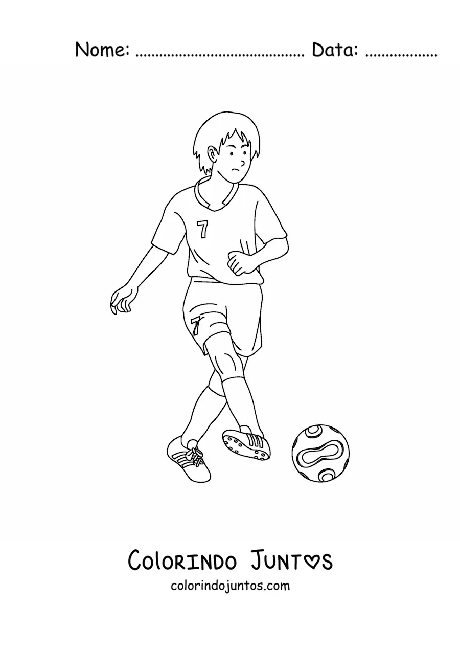 Desenho para colorir de uma pessoa jogando futebol