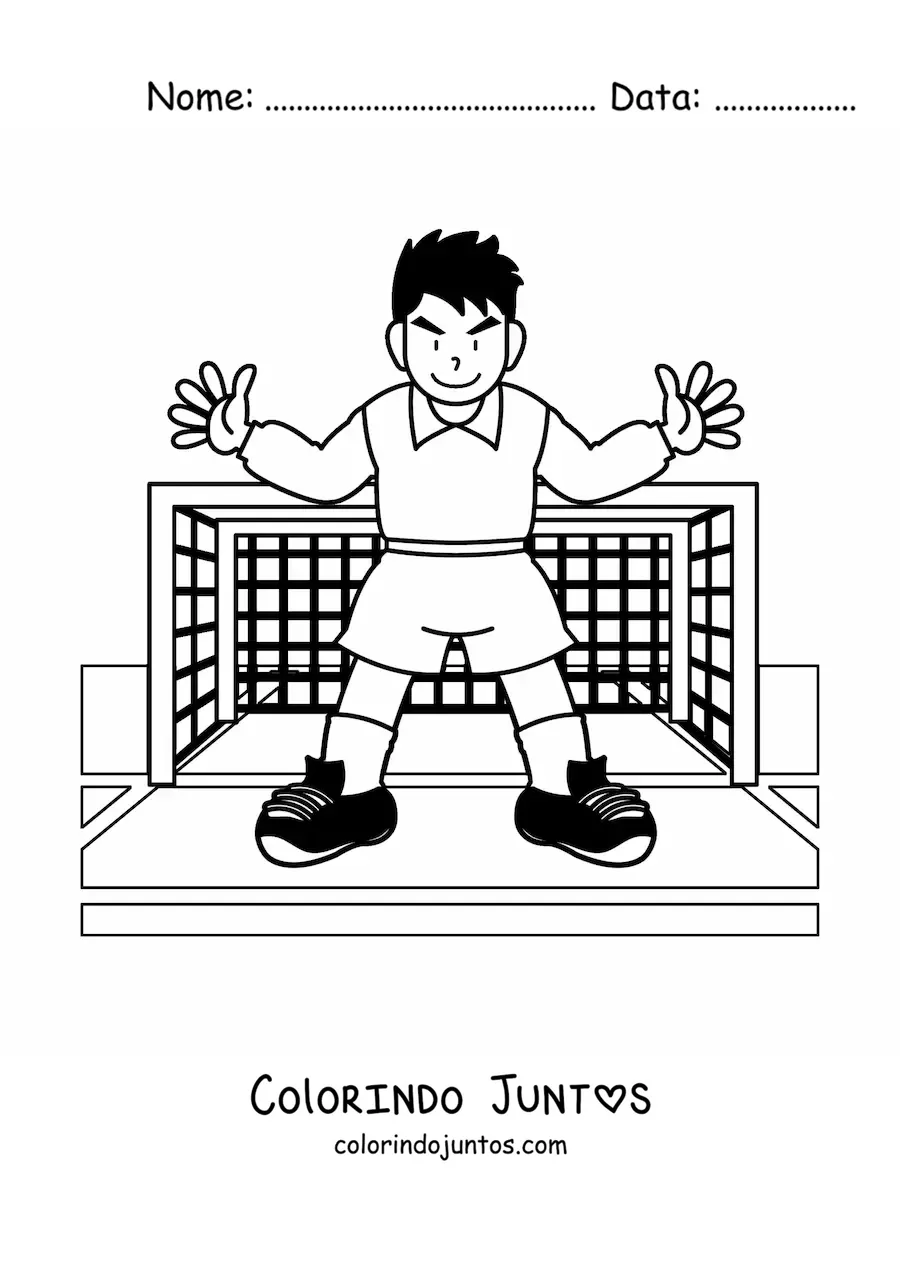 Desenho para colorir de um goleiro de frente no gol