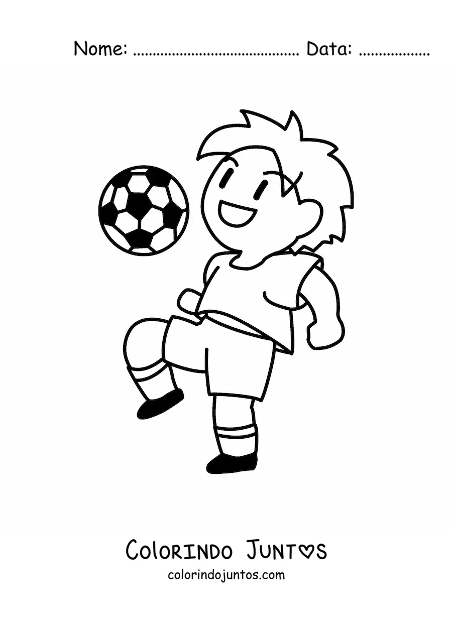 Desenho para colorir de um menino com uma bola de futebol