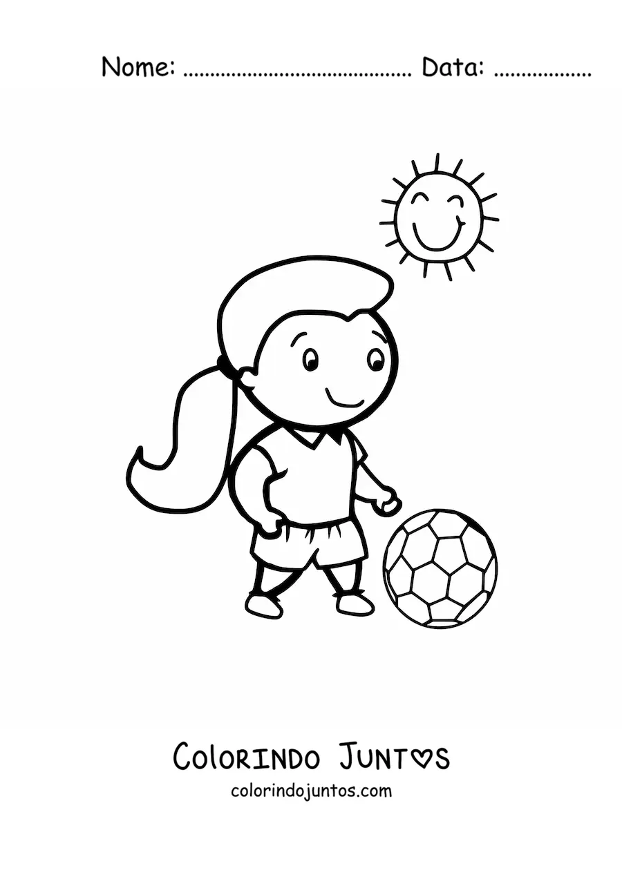 Desenho para colorir de uma menina jogadora de futebol kawaii