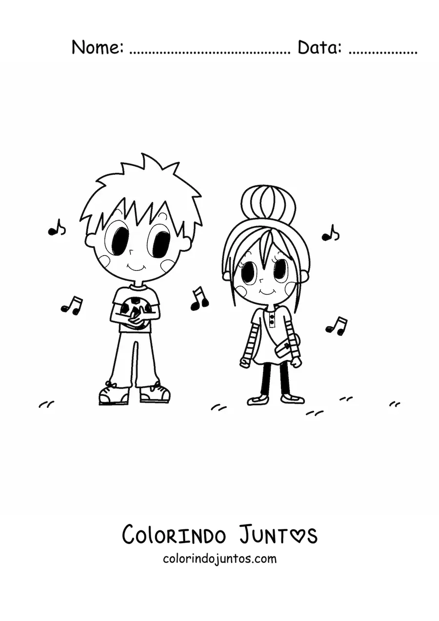 Desenho para colorir de um casal de jogadores de futebol