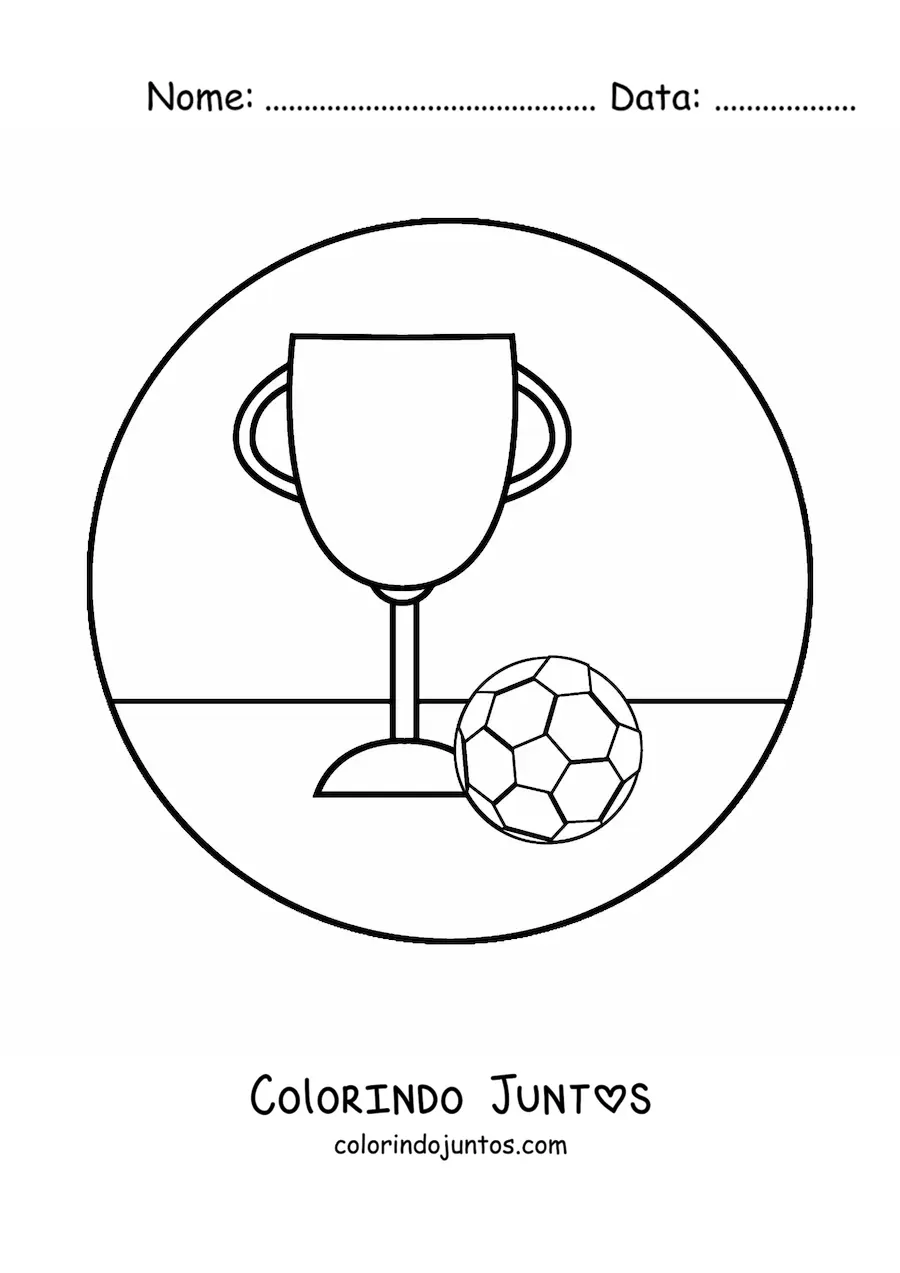 Desenho para colorir de uma bola e um troféu de futebol