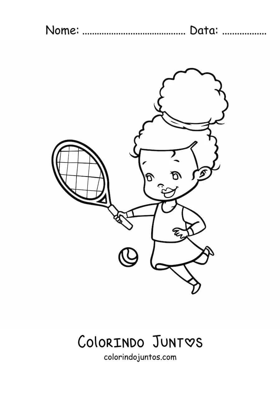 Desenho para colorir de uma menina kawaii jogando tênis