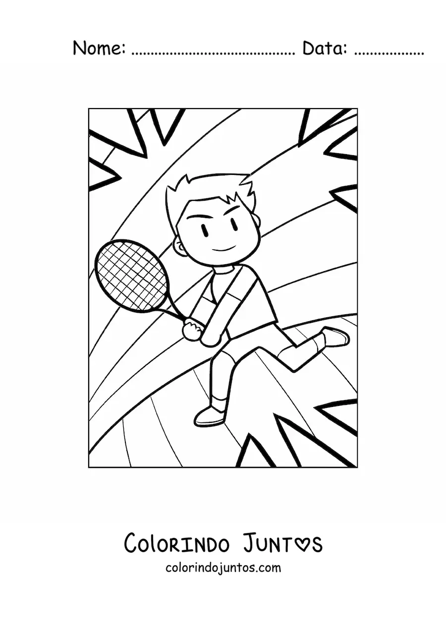 Desenho para colorir de um menino jogando tênis