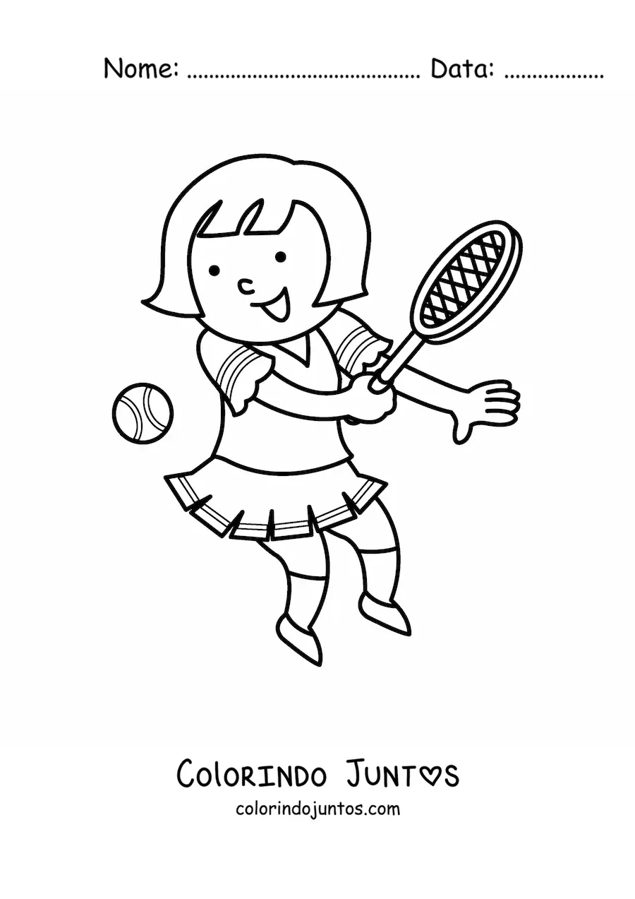 Desenho para colorir de uma menina tenista kawaii