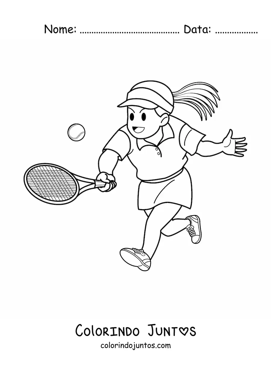 Desenho para colorir de uma garota jogando tênis