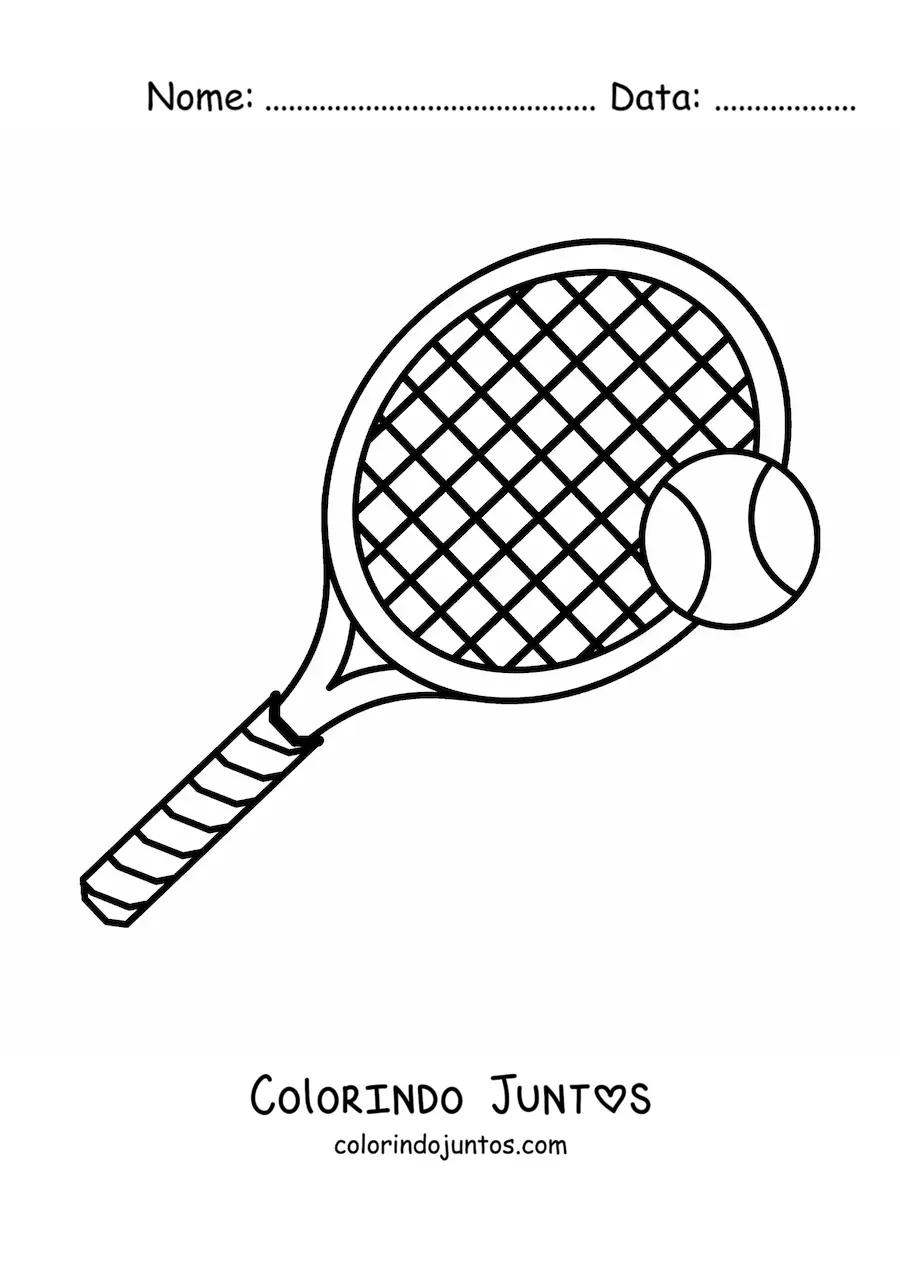 Desenho para colorir de uma raquete e uma bola de tênis