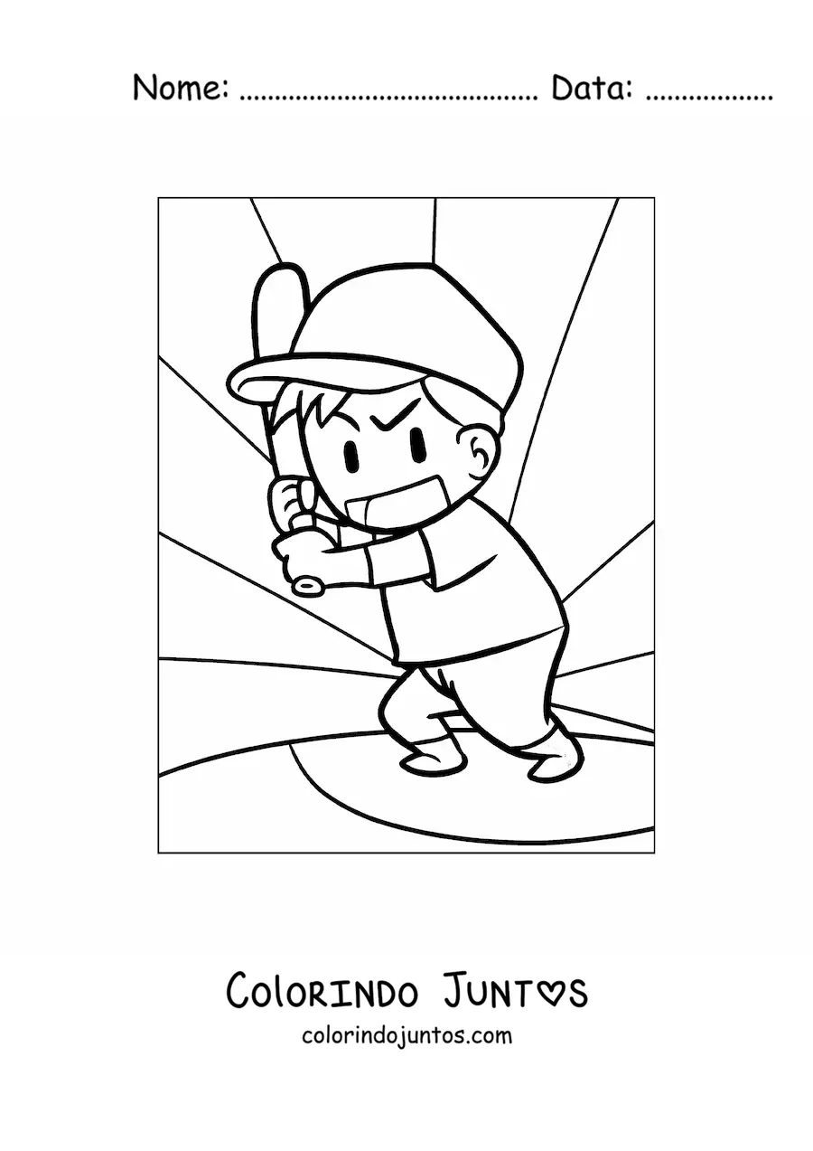 Desenho para colorir de um jogador de beisebol com taco