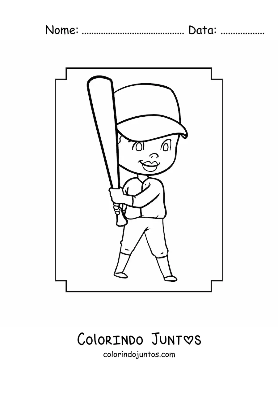 Desenho para colorir de um menino rebatedor kawaii