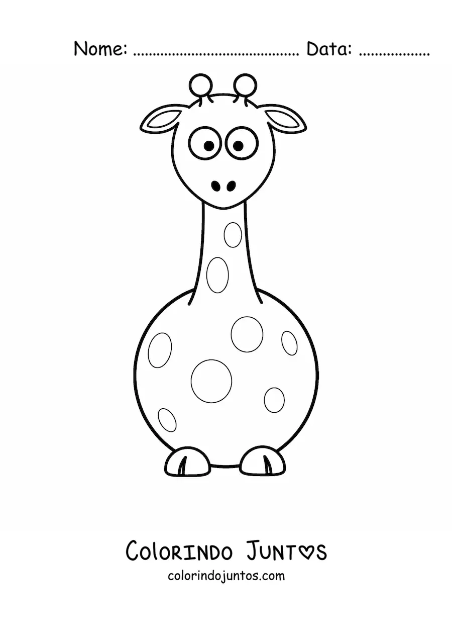 Desenho para colorir de uma girafa animada sentada de frente