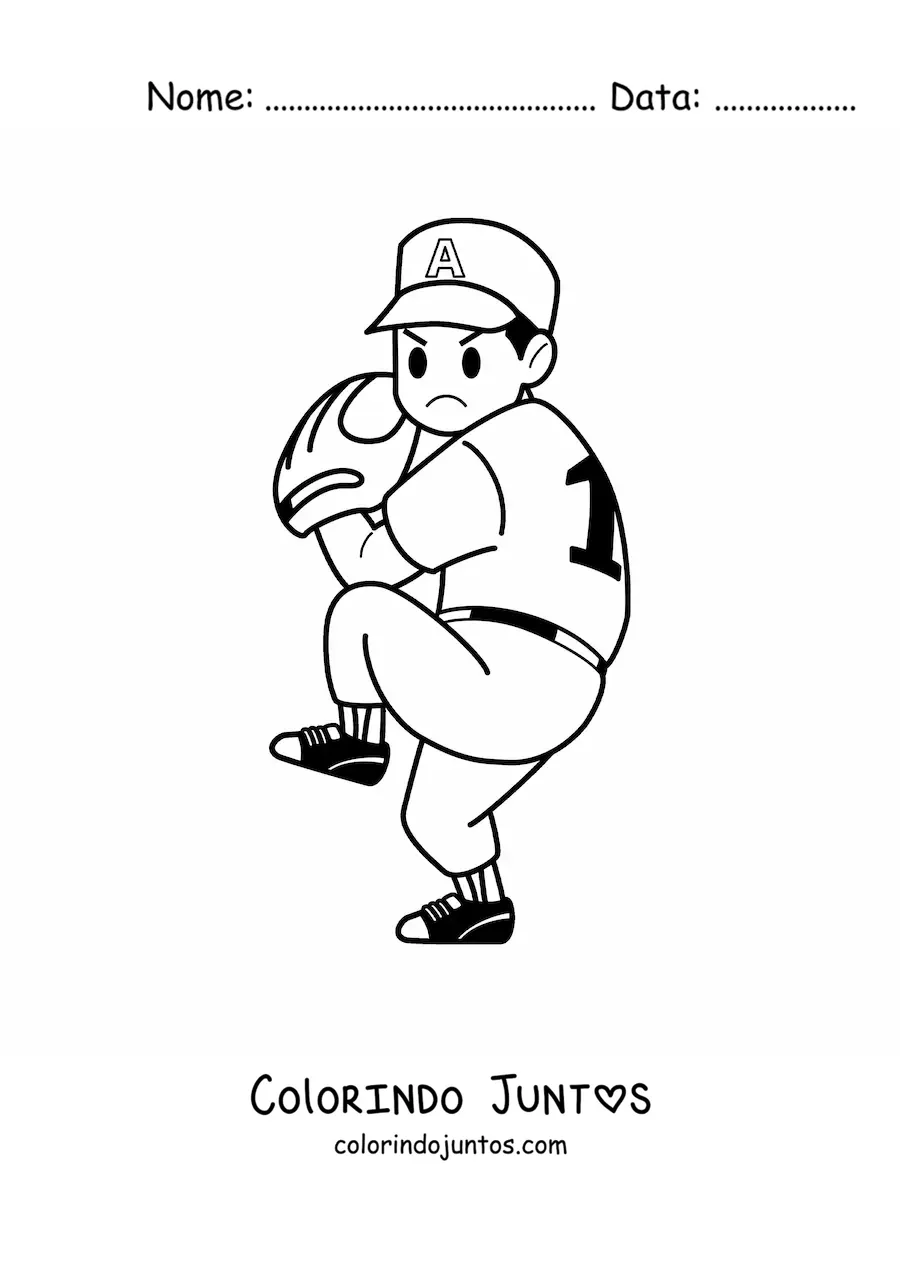 Desenho para colorir de um jogador de beisebol com uma luva